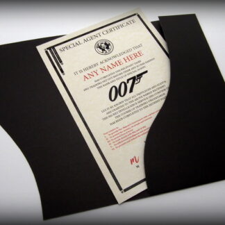 James Bond 007 Style Personalised Certificate in a Presentation Folder