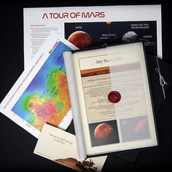 Acre of Land on Mars Deluxe Gift Set in a luxury presentation Gift Box - Personalised with the name of your choice